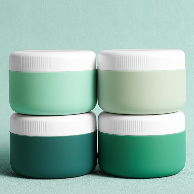 kuangre Travel Containers for Toiletries, Silicone Cream Jars BPA-Free, Leak-proof 3oz Travel Size Containers, Portable Size Silicone Jars with Lid for Cosmetic Face Hand Body Cream (4 Pack)