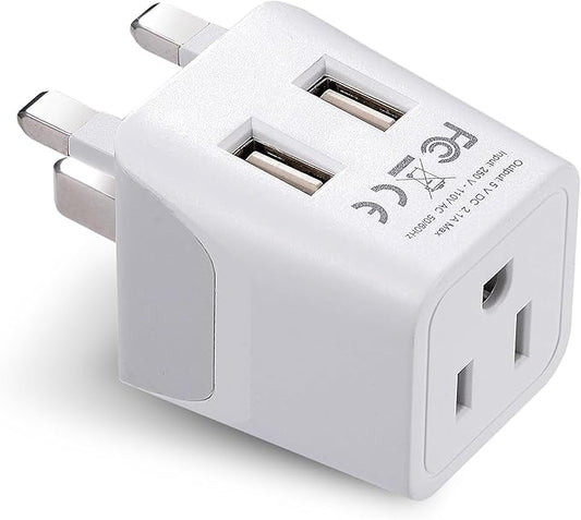 Ceptics Type G Travel Adapter - Canada to UK, Ireland & UAE Grounded Plug Adapter with Dual USB Ports for Electronic Devices (CTU-7)