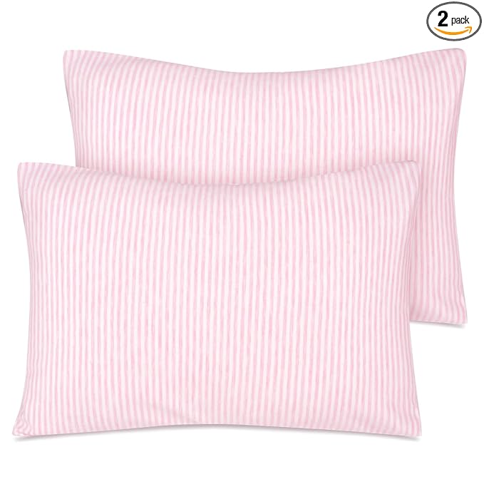 Zenssia Organic Cotton Toddler Pillowcase/Travel Pillowcase Pack of 2 Set 13x18 Inches with Envelope Closure - Soft & Breathable Baby Pillow Case Cover Pink Stripe