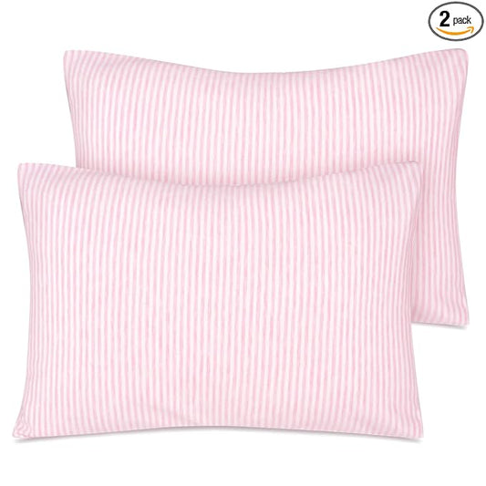 Zenssia Organic Cotton Toddler Pillowcase/Travel Pillowcase Pack of 2 Set 13x18 Inches with Envelope Closure - Soft & Breathable Baby Pillow Case Cover Pink Stripe