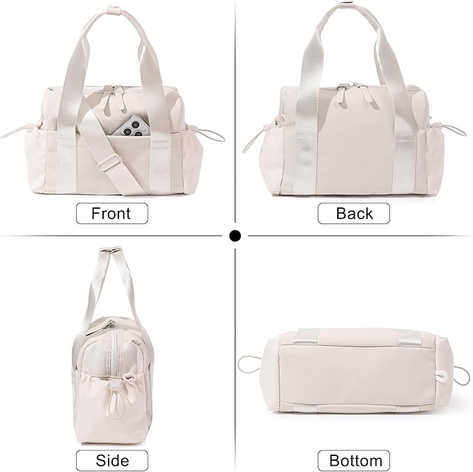 Bucosd Small Gym Bag for Women, Mini Crossbody Gym Duffle Bag with Wet Compartment, Carry on Gym Tote Bag for Workout Dance Sport Travel (Mini-Beige)