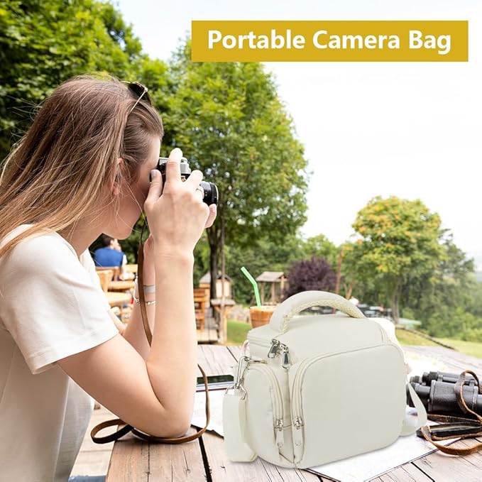 Ainiv DSLR Camera Bag, Waterproof Anti-Shock SLR Camera Case, Large Adjustable Shoulder Strap Camera Backpack, Portable Crossbody Single Shoulder Backpacks Compatible with Canon, Sony, Nikon, Beige