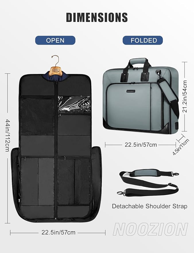 Noozion Garment Bag for Travel, Large Carry On Suit Bag for Business Up to 3 Suits, Wrinkle Free Garment Bag for Hanging Clothes with Shoulder Strap, Laptop Compartment, and Wet-Dry Pocket