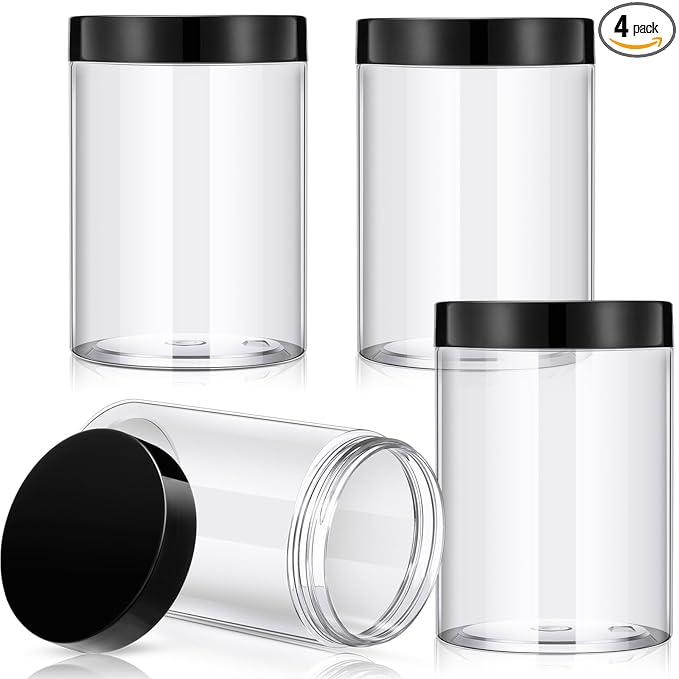 Patelai 4 Pieces Round Wide-mouth Leak Proof Plastic Container Jars with Lids for Travel Storage Makeup Beauty Products Face Creams Oils Salves Ointments DIY Making(12 Ounce,Black)