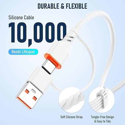 Travel Essentials 3 in 2 Multi Charging Cable 100W USB A/C to Dual USB C/for Apple Watch Charging Cable Silicone Fast Charge Compatible with iPhone 17-15 Series iPad MacBook, Type-C Devices 5FT-White