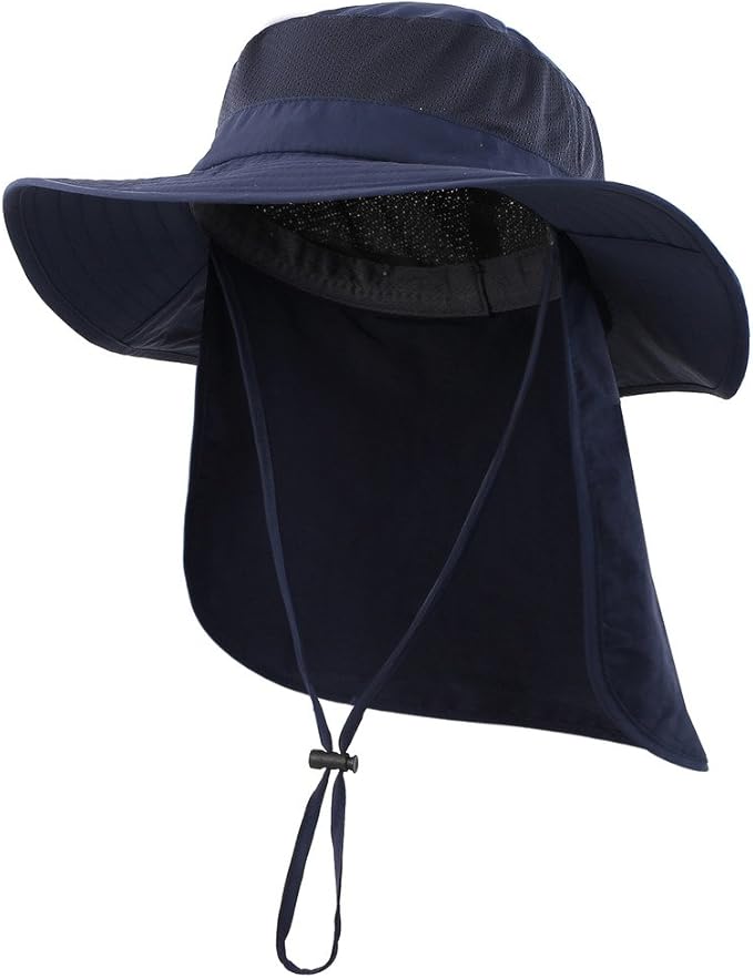 Home Prefer Outdoor UPF50+ Mesh Sun Hat Wide Brim Fishing Hat with Neck Flap Sun Hat for Men Women