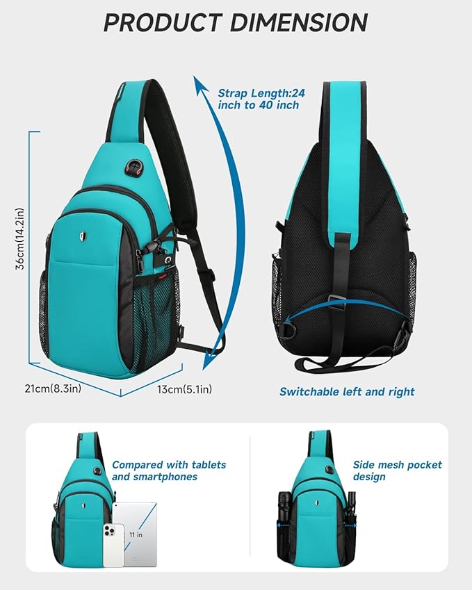 Sling Bag for Women, Turquoise Anti-Theft Crossbody Bag with Water Bottle Pocket, Summer Travel Essentials for Beach, Theme Park & College, Compatible with 11 inch iPad, Switch 2 | Versatile Daypack
