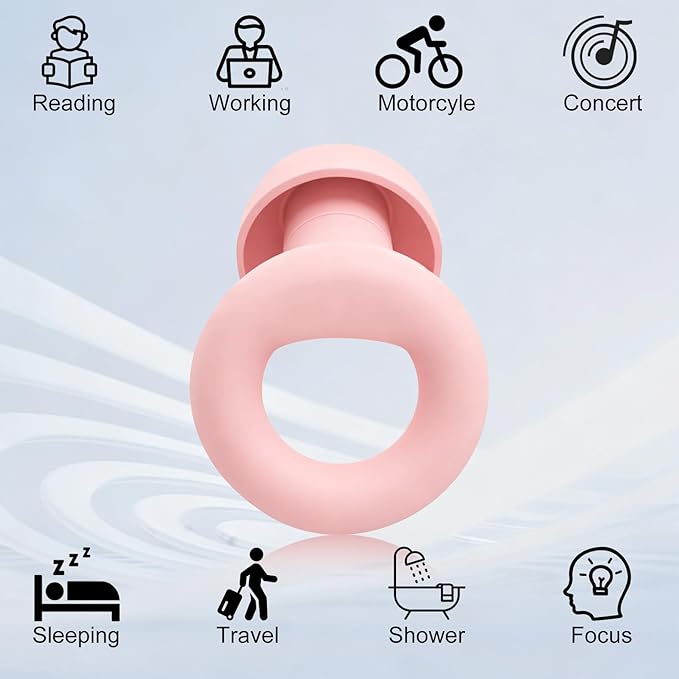 Ear Plugs for Noise Reduction–Super Soft, Reusable Hearing Protection in Flexible Silicone for Sleep, Noise Sensitivity & Flights-8 Ear Tips in XS/S/M/L–27dB Noise Cancelling–Pink