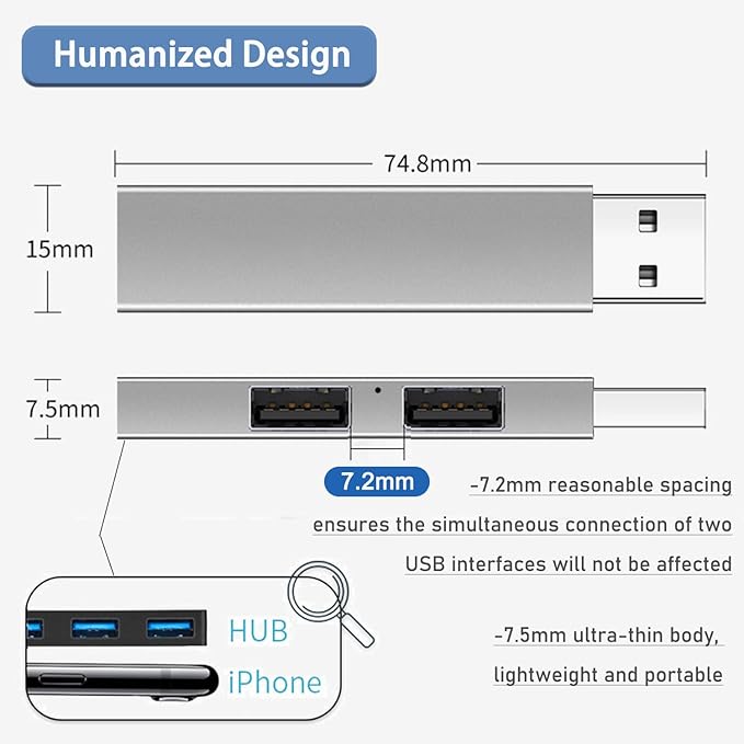 USB 3.0 Hub, VIENON Aluminium 3-Port USB Hub USB Splitter USB Expander for Laptop, Xbox, Flash Drive, HDD, Console, Printer, Camera,Keyborad, Mouse (Grey)