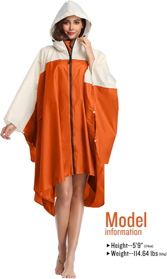 SaphiRose Unisex Rain Poncho Waterproof Raincoat Hooded for Adults Women with Pockets