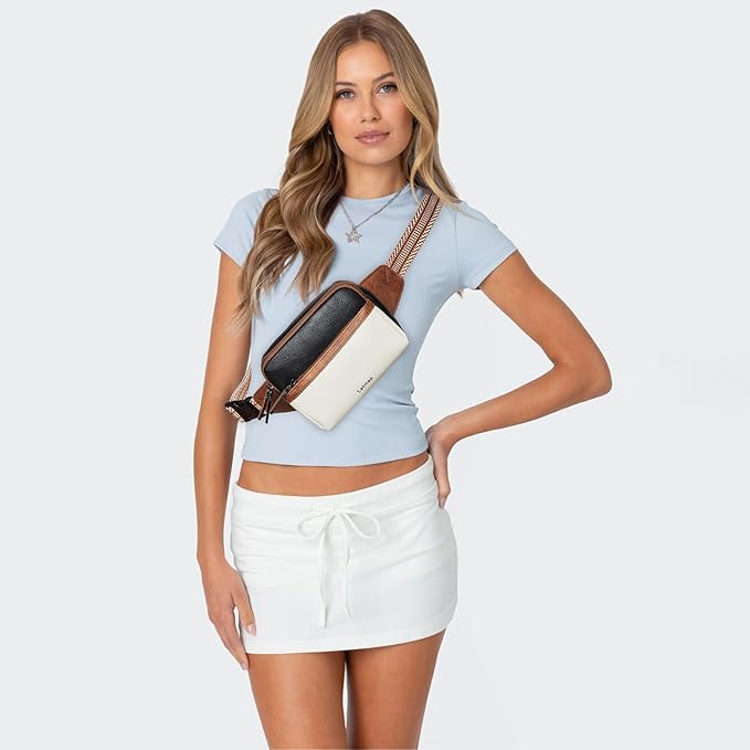 LATMAP 3L Fanny Packs Belt Bag for Women Small Everywhere Crossbody Bag Waist Packs Faux Leather Sling Chest Travel Purse