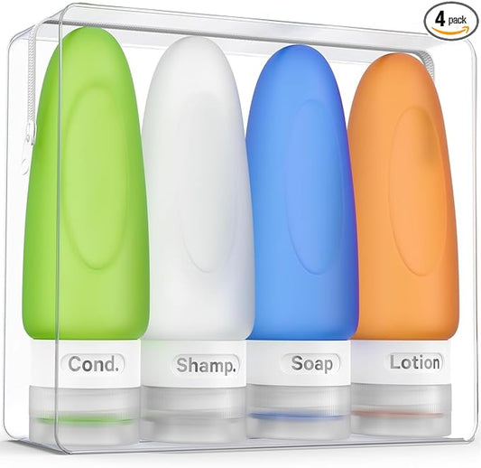 Dot&Dot Leak Proof Travel Bottles - Tubes for Liquid TSA Approved 3oz Silicone Toiletries Travel Shampoo & Conditioner Containers with Labels