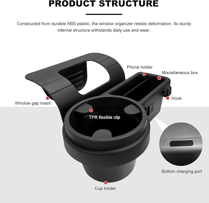 2 PCS Car Window Multifunctional Storage Organizer, Vehicle Door Side Hanging Storage Rack with Cup Holder, Auto Window Mount Organizer for Cell Phone Earphone Key Water Cup