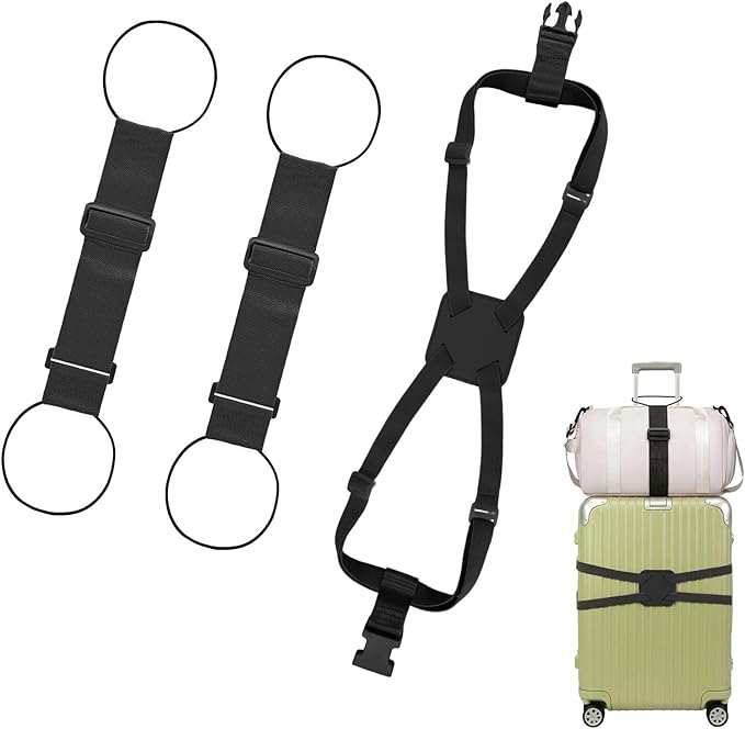 Multi Use Strong Adjustable Luggage Connector Straps for Suitcases,2 Pack Flexible Luggage Accessories Elastic Fastening Bag Strap (Black-3pcs)