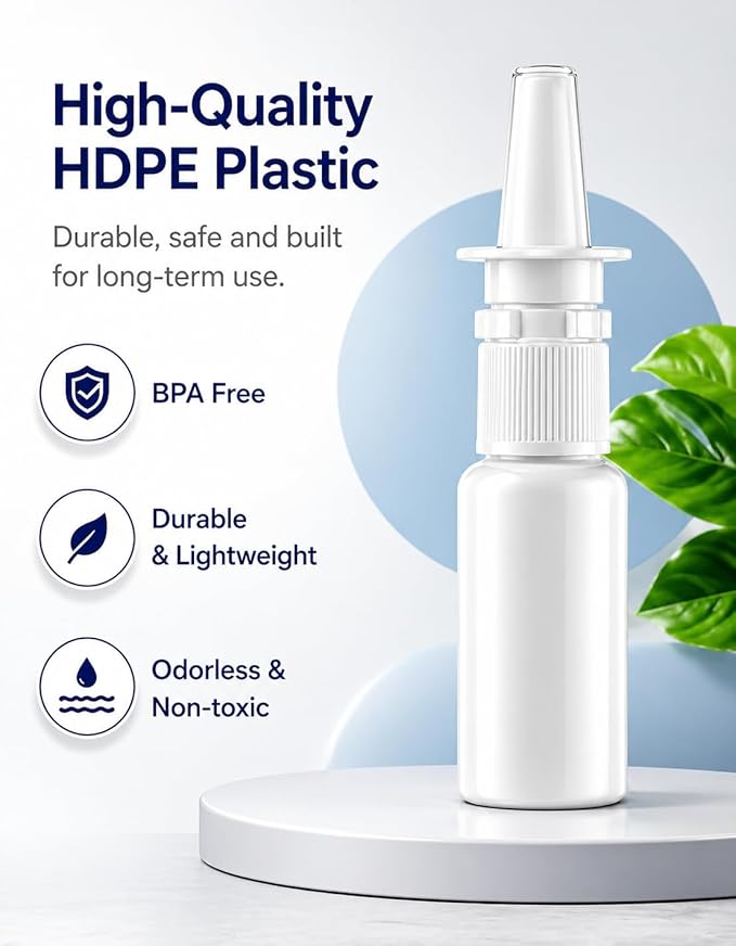 JULLY! 3-Pack 30ML Unique Mist Nasal Spray Bottle – Refillable Pump Sprayer for Nose, Durable HDPE Plastic, Leak-Proof Travel Size for Saline, Personal Care & Home Use, Easy-to-Use Dosage Mechanism