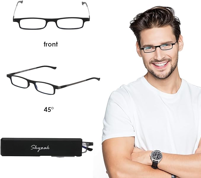 3 Pack Ultra thin Lightweight Folding Reading Glasses Women Men TR90 Blue Light Blocking Anti UV/Eyestrain Foldable Compact Computer Readers Portable Unique Stretchable Slim Flat case Gunmetal, +2.0