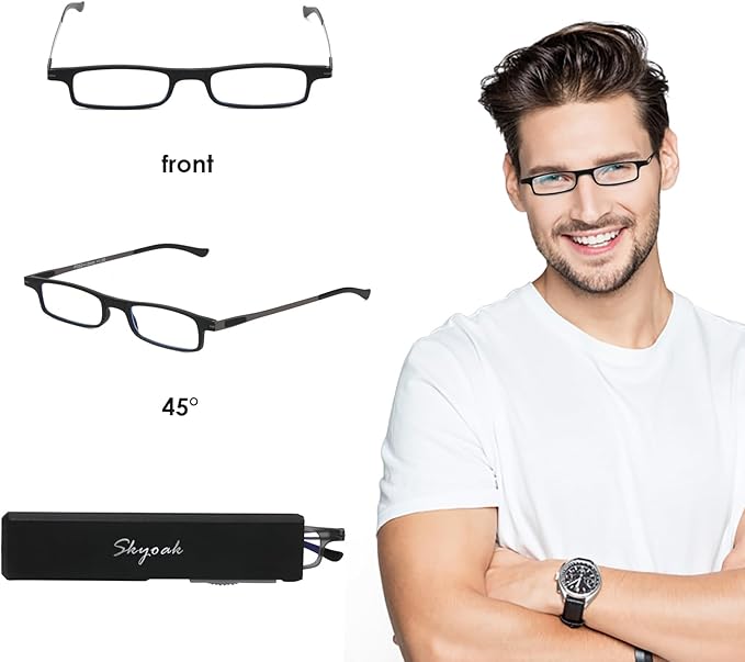 3 Pack Ultra thin Lightweight Folding Reading Glasses Women Men TR90 Blue Light Blocking Anti UV/Eyestrain Foldable Compact Computer Readers Portable Unique Stretchable Slim Flat case Gunmetal, +2.5
