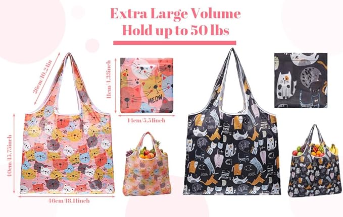 2 Pcs Foldable Shopping Bag Reusable Grocery Bags Extra Large Foldable Shopping Bag Washable Polyester Bags in Pocket