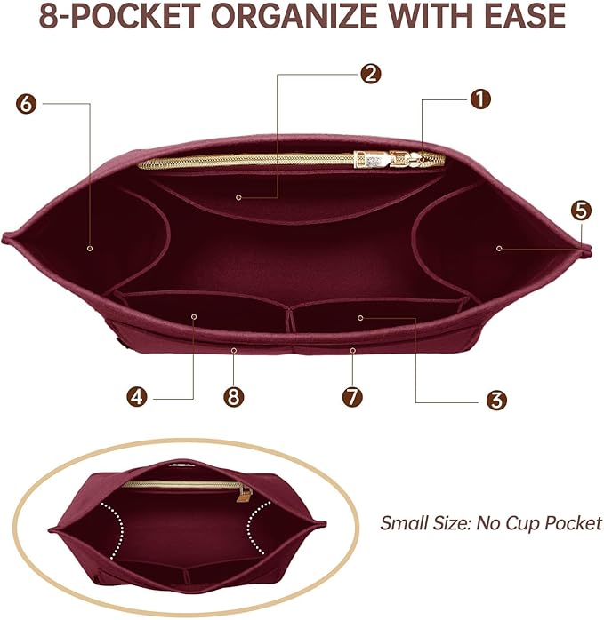 OPPOSHE Purse Organizer Insert for Longchamp Le Pliage, Premium Felt Long Champ Bag Handbag Women, Tote Organizer Insert with 9 Compartments (Large, Dark Red)