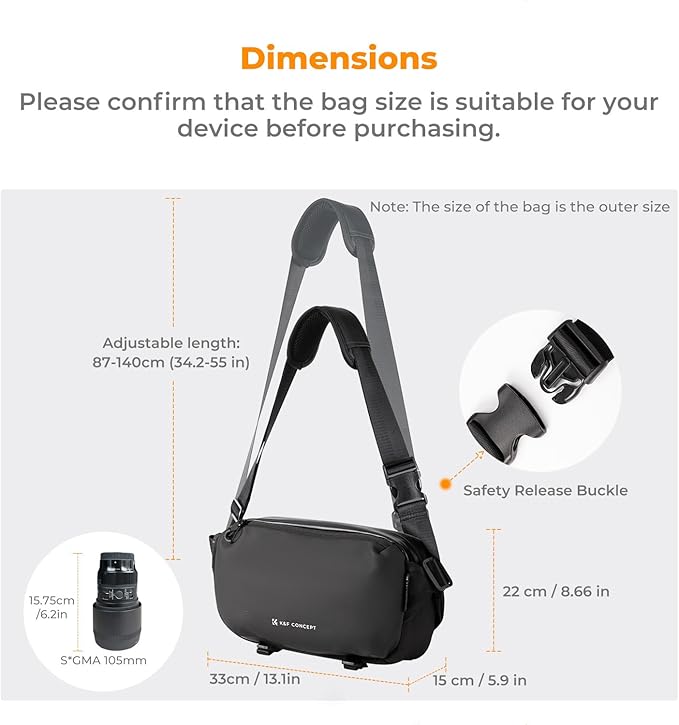 K&F CONCEPT Camera Sling Bag Crossbody Bag Waterproof Camera Shoulder Backpack DSLR/SLR/Mirrorless Camera Case