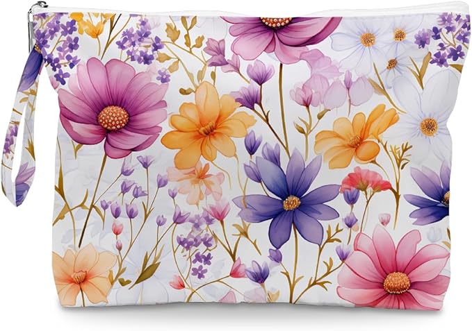 Fokongna Floral Print Wet Bag, Small Portable Waterproof Multi-Functional Organizer for Women, Ideal for Daily, Beach & Travel, Rainbow Pop Floral