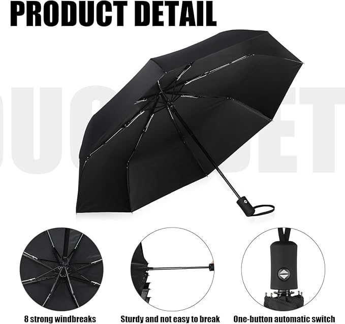 Jexine 6 Pcs Windproof Travel Umbrella for Rain Compact Small Automatic Lightweight Portable Umbrella for Men Women Backpack