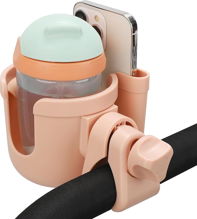 Accmor Stroller Cup Holder with Phone Holder, Bike Cup Holder, Universal Cup Holder for Uppababy Nuna Doona Strollers, 2-in-1 Cup Holder for Walker, Wheelchair, Scooter