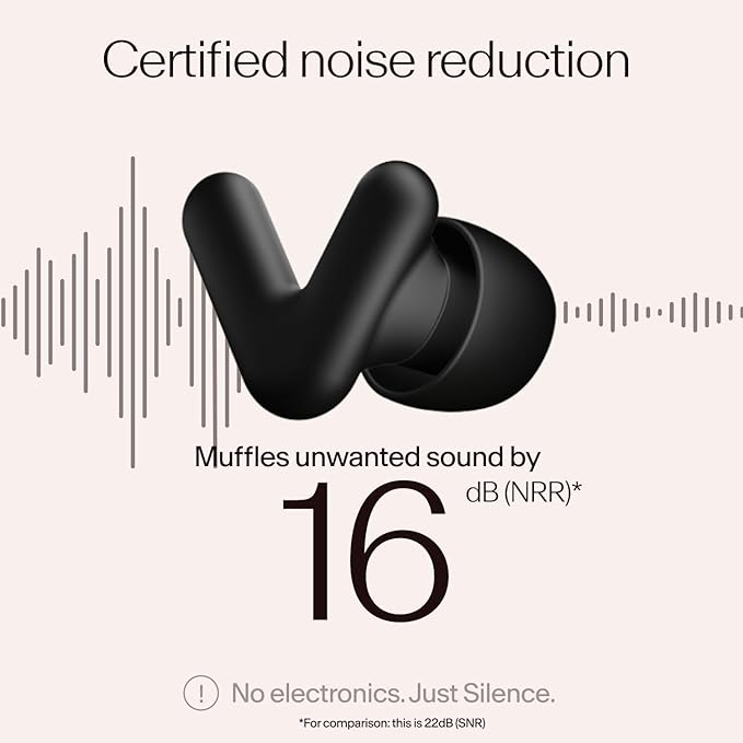 Alpine Silence Earplugs for Sleep, Focus & Travel - V-Shape Snug Fit & Soft Oval Tips – 4 Sizes XS/S/M/L - Comfortable, Reusable Hearing Protection - up to 25dB – Black