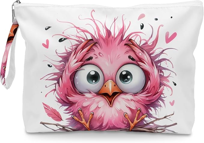 Fokongna Cute Print Wet Bag, Small Portable Waterproof Multi-Functional Organizer for Women, Pink Fluffy Baby Bird, Ideal for Daily, Beach & Travel
