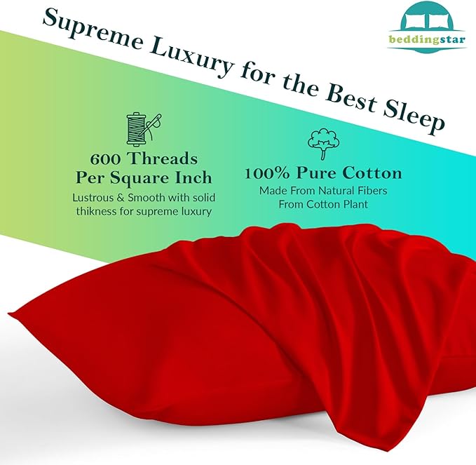 Travel Pillow Case 12x16 Set of 2 Zipper Closure Toddler Pillowcase 600 Thread Count 100% Egyptian Cotton Soft & Skin Friendly Travel Pillow Covers 12x16 Inches, Red