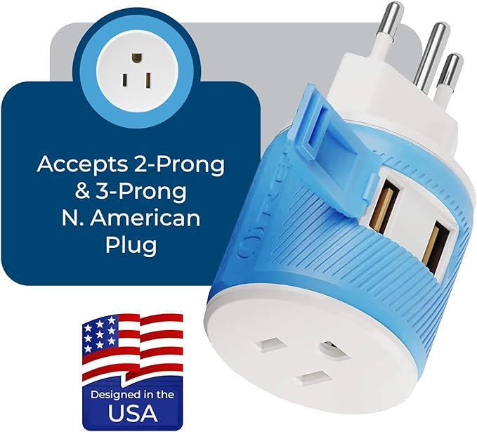 OREI Brazil Travel Plug Adapter with Dual USB - USA Input - Type N (U2U-11C), Will Work with Cell Phones, Camera, Laptop, Tablets, iPad, iPhone and More