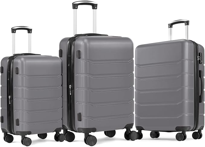 NEWBULIG 3 Piece Luggage Set, Expandable Hard Shell Lightweight Rolling Suitcases with Smooth Spinner Wheels and TSA Lock, Travel Luggage for Business and Holiday Use, 20/24/28 Inch, Dark Grey