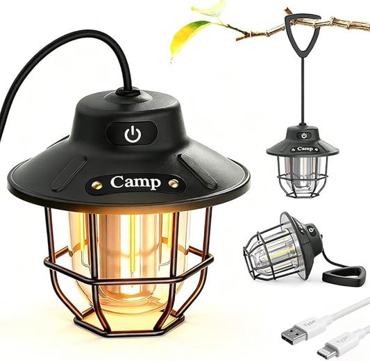 1200 Lumens Camping Lantern, Rechargeable LED Tent Light with 4 Light Modes, USB Portable Outdoor Flashlight for Camping, Hiking, Emergencies, Power Outages, SOS（Black）