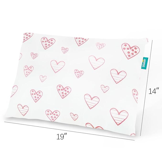 Biloban Organic Cotton 2 Pack Kids Toddler Pillowcase for Children Toddler Pillows 13"x 18" or 14"x19", Envelope Travel Toddler Pillow Cover Case (Pink Print)