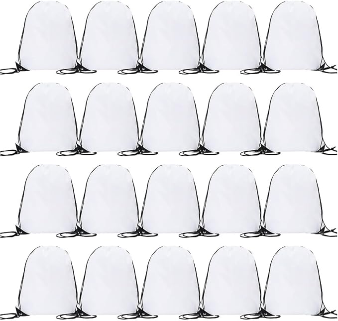 CODOBON 20 Pcs Drawstring Backpack Bulk Draw String Bags Cinch Polyester Bag for Gym Sport, White