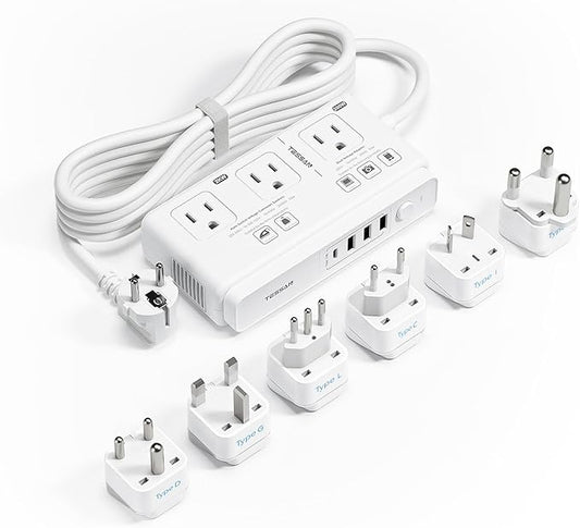 TESSAN Voltage Converter US to Europe, 220 to 110 Voltage Converter, Universal Travel Adapter with 4 USB Ports (1 USB C), 3 AC and EU UK AU IT in ZA Plug Power Adapter, Step Down Transformer, 6 FT