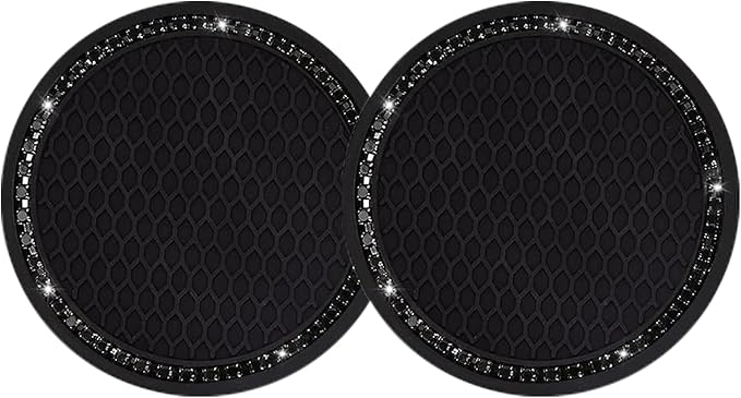Yousheng Bling Car Cup Coaster, Universal Holder Insert Rhinestone Anti Slip Silicone Accessories Suitable for Most Interior, Best Gift Women, Black and Black, 2 Count (Pack of 1)