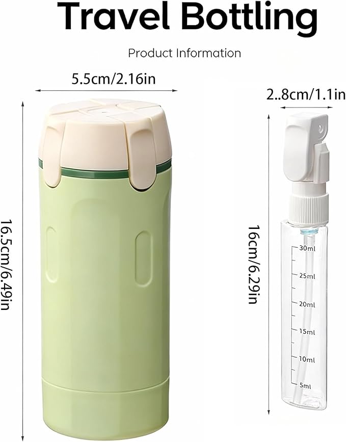 4 in 1 Travel Dispenser Bottle, Refillable Leak Proof Travel Size Bottles for Toiletries, Shampoo, Body Wash, Lotion, Conditioner (Light Green, 16.5cmx5.5cm, 30ml x 4, Plastic)