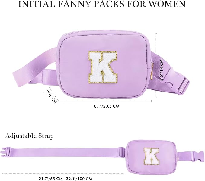 YOOLIFE Initial Belt Bag - Women's Crossbody Bags, Fanny Pack, Purple Monogrammed Everywhere Belt Bag