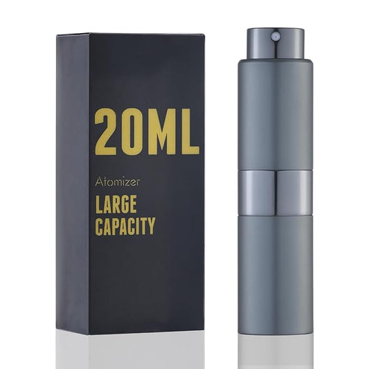 Cologne Travel Bottle 20ml - Large Size Perfume Atomizer Refillable for Men - Pocket Empty Fragrance Sprayer for Refill - 0.67oz Portable Twist Spray Sample Container for Purse Grey