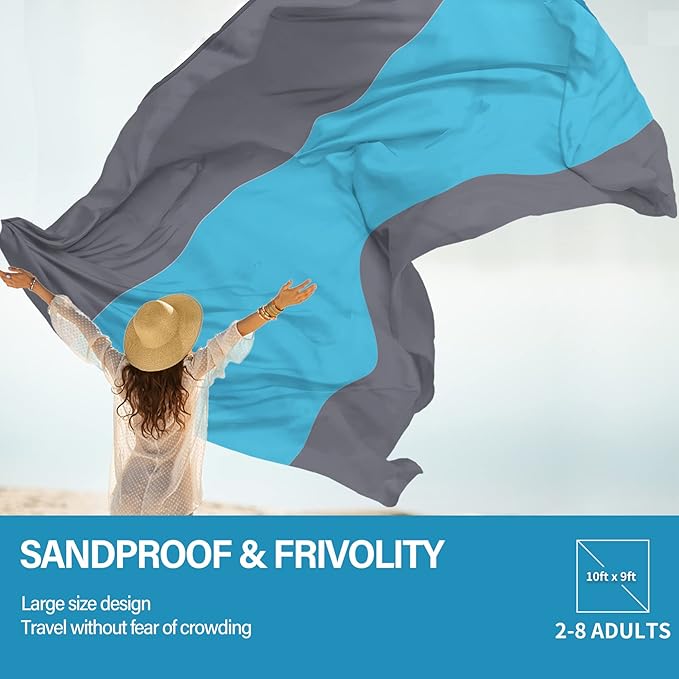 Famstar Beach Blanket Oversized Extra Large 78"X81"/10'X9',Waterproof Sandproof Beach Blanket 2-8 Adults Lightweight Durable for Travel Camping Hiking Picnic