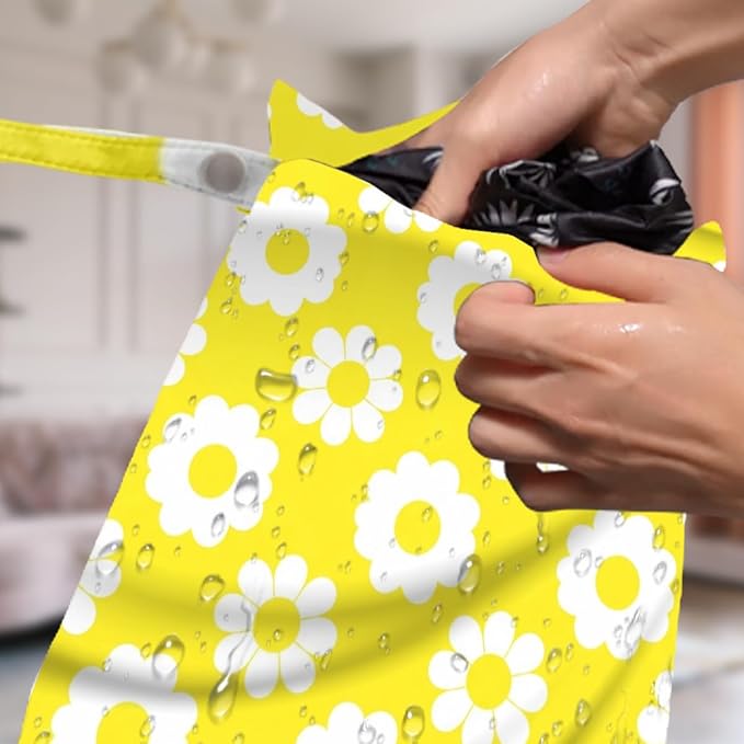 Floral Print Wet Dry Bag, Reusable Washable Waterproof Wet Bag for Swimsuit Diaper Dirty Clothes, Set of 3, Portable Storage Pouch for Travel Beach Pool Yoga Gym Camping, Colorful Daisy Tulip Pattern