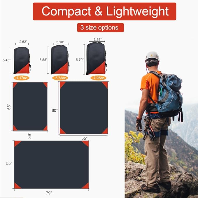 Orga'Neat Pocket Picnic Blanket, Beach Mat Waterproof Sandproof, Compact Lightweight Small Tarp for Camping, Hiking, Backpacking, Festival, Travel, Foldable in Bags (Black/Red, 55"x79")
