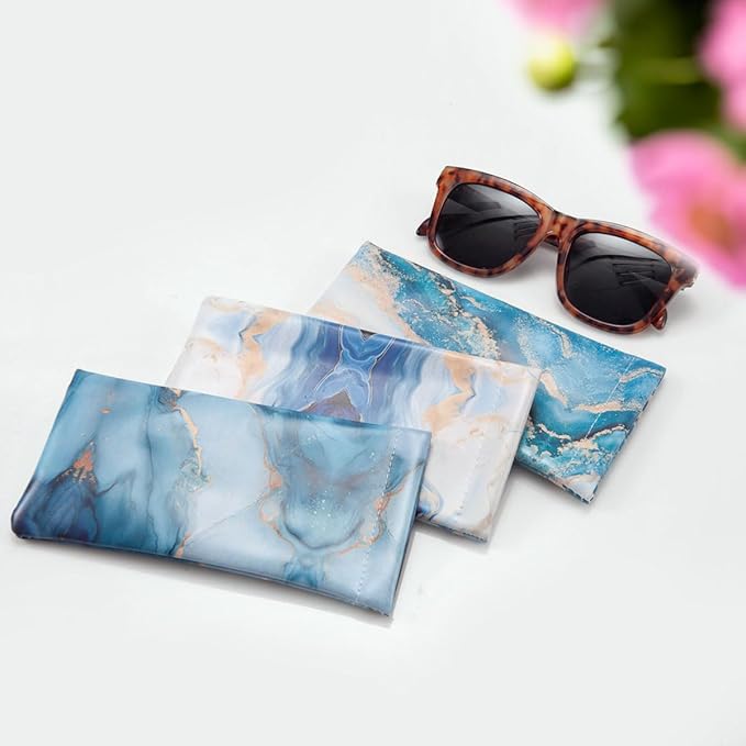 TRIUMPH VISION Squeeze Leather Sunglasses Pouch - 3 Pack Glasses Case Soft Eyeglass Sleeve Pouch Holder