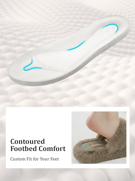 FamilyFairy Women's Fluffy Faux Fur Slippers Comfy Open Toe Two Band Slides with Fleece Lining and Rubber Sole