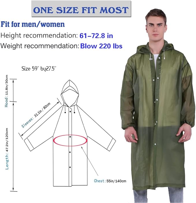 YDYJKI 2 Pack Waterproof Rain Ponchos for Adults-Reusable Emergency Raincoats with Hoodand Drawstring -Lightweight Ponchos