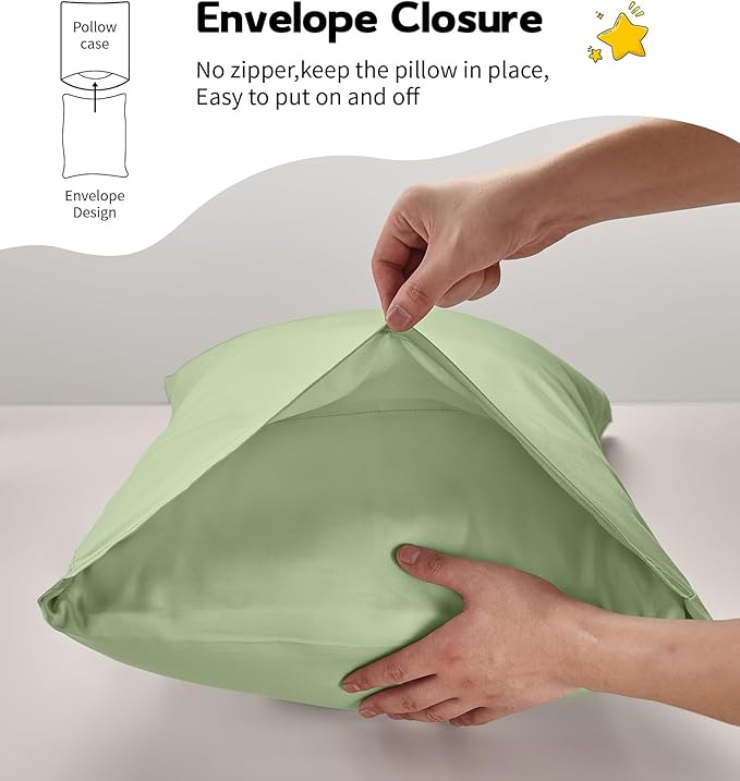 Deep Dream Toddler Pillowcases for 13x18 Pillow 2 Pack, 100% Cotton Travel Pillow Case Cover, 600 Thread Count Cotton Pillow Covers, Soft & Breathable Small Pillow Cases Envelope Closure, Sage Green