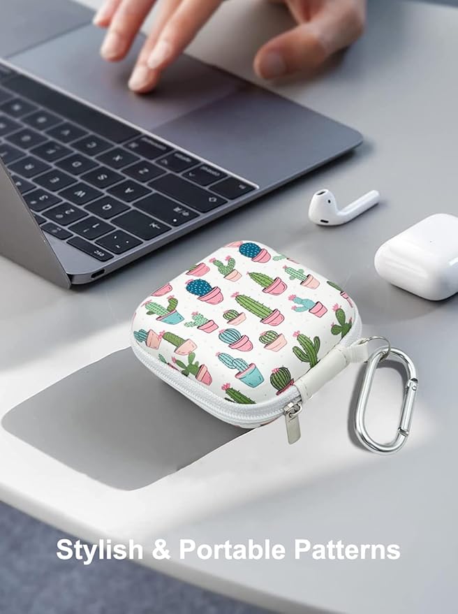 Earbud Case Headphone Organizer Ear Bud Case Portable EVA Carrying Box Storage Bag with Carabiner for AirPods Beats Bose Galaxy Buds 4/3/FE Data Cable Storage (Cactus)