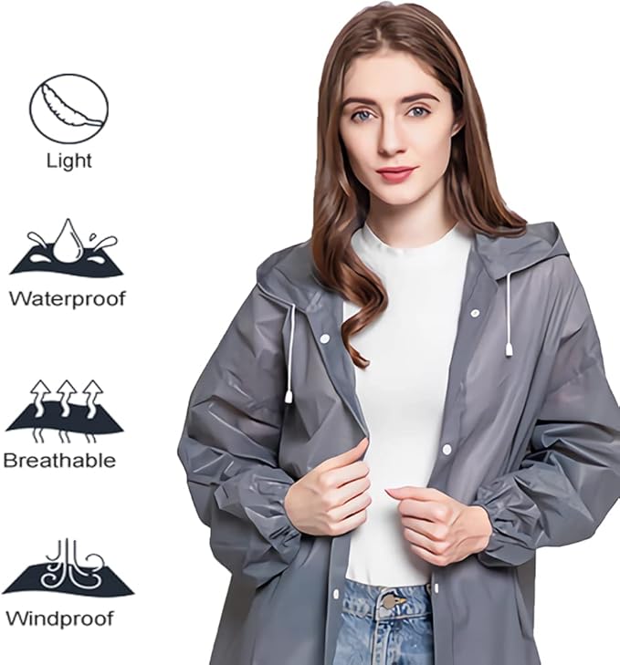 COOY Rain Coats (2 Pack) - Reusable EVA Rain Ponchos For Adults Rain Jackets Raincoats For Men Women