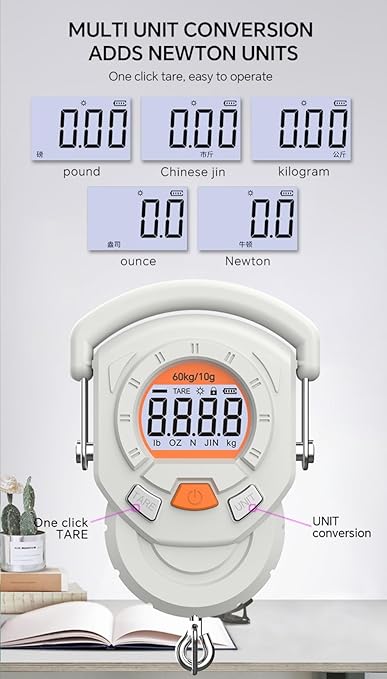 Klau Portable 60 kg / 120 lb Heavy Duty Luggage Scale Hanging Scales with Wide Handle Gray for Home Farm Hunting Outdoor